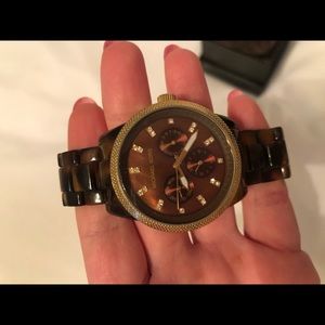 Tortoise shell Michael Kors watch w gold detail